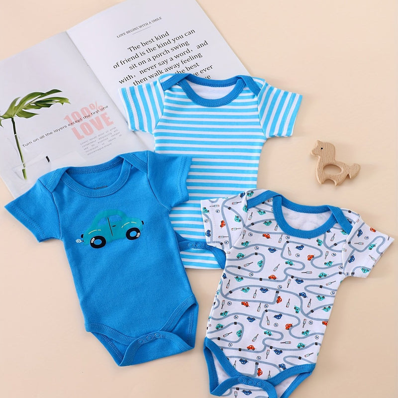3pcs European and American Style Baby Short-Sleeve Bodysuit Romper Set.