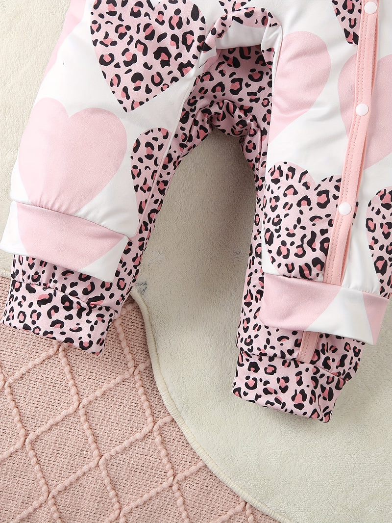 4pcs Girls' Spring/autumn New Leopard Print Romper with Bow Tie and Hat.