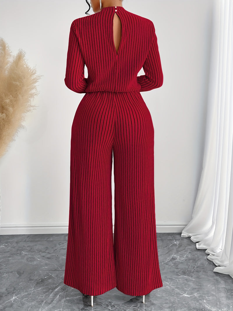 Women's Casual Elegant Long Sleeve Wide Leg Body Suit with Clavicle Collar.