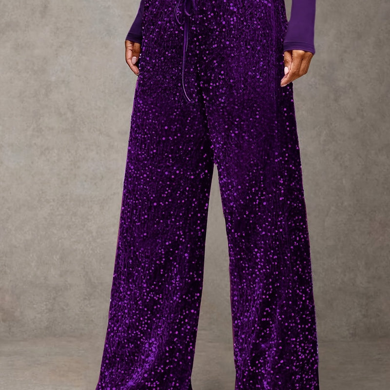 Women's Front-tie Bow Sequin Trousers, Elegant Targeted Style.