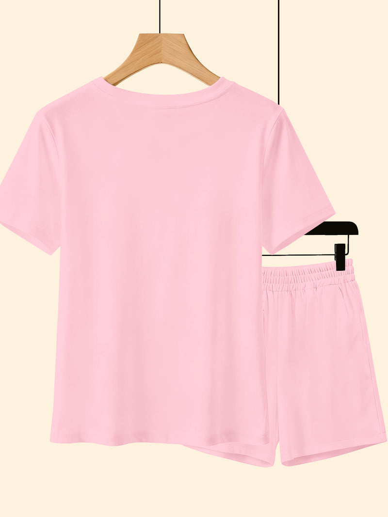 Women's Three-piece Fashionable Giraffe Print Short-sleeve Top and Shorts.