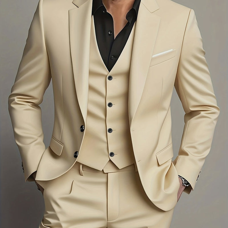 Men's High-End 3pcs Suit Set, Plus Size Men's Suit Set with Pants and Vest.