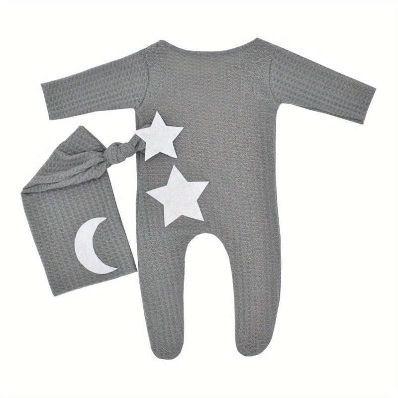 2pcs/Set Newborn Baby Stars and Moon Decoration Knitted Jumpsuit.
