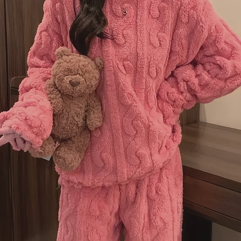 Two-Piece Set, Women's Coral Fleece Pajamas for Autumn And Winter.