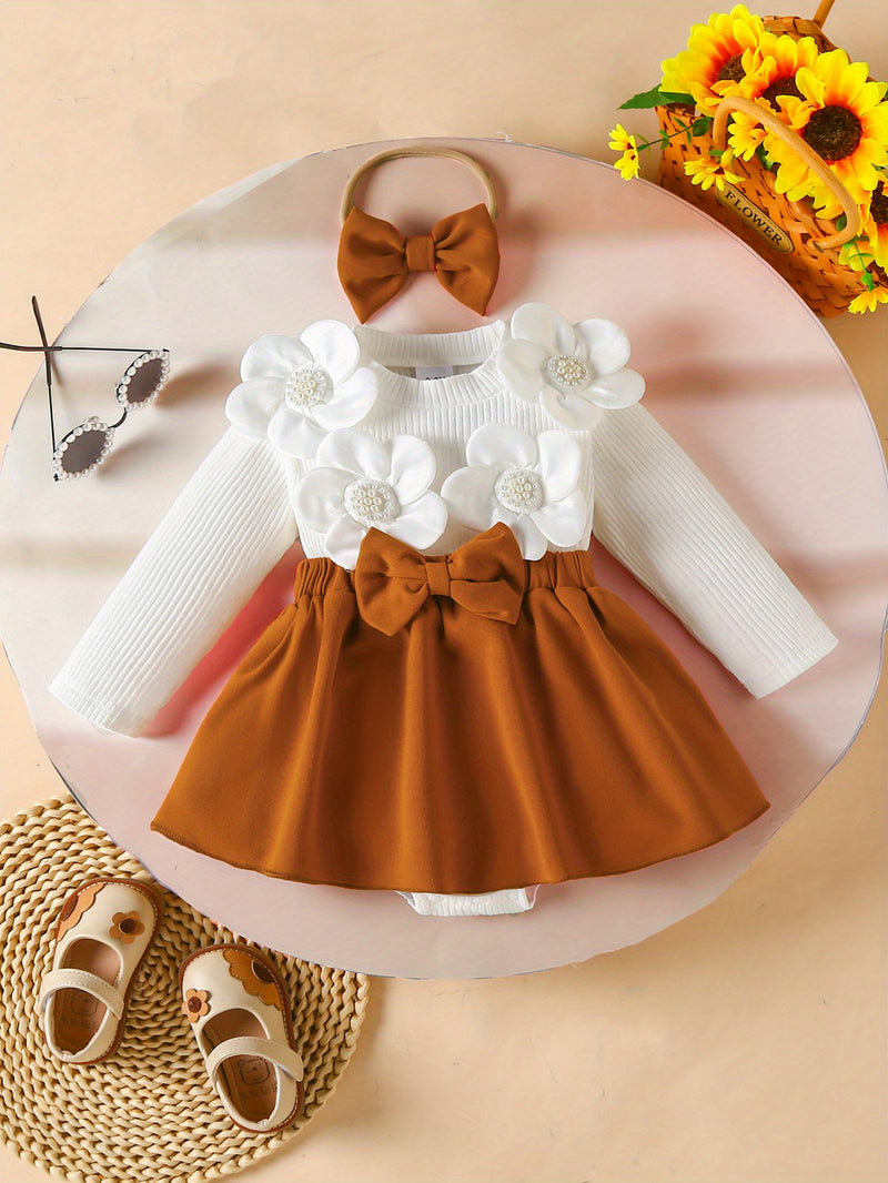 Delivery Bow Hair Tie Girls' Dress Romper Spring/Autumn Style.