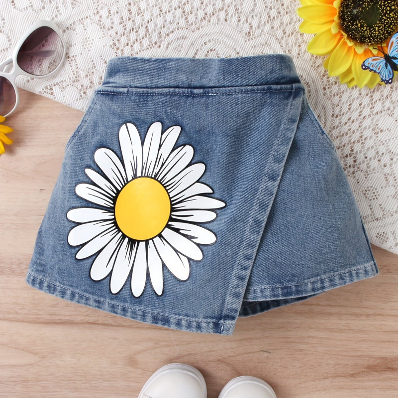 Girls' Denim Print Shorts, Versatile And Stylish.
