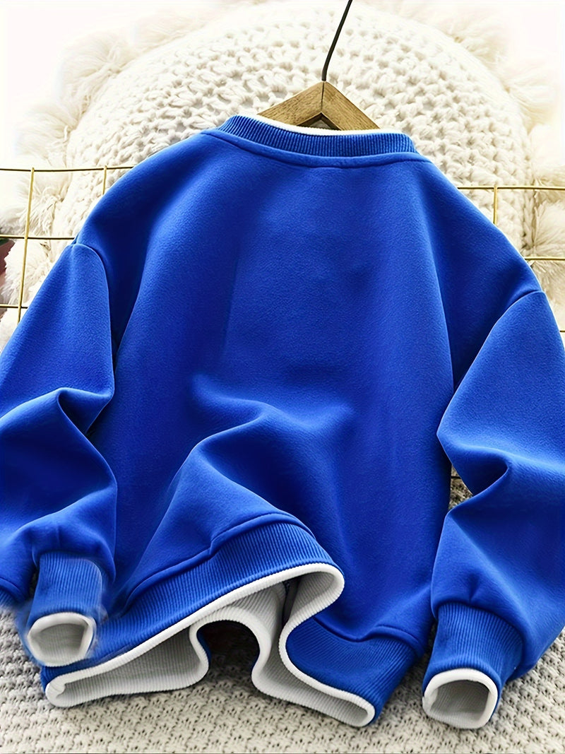 A Trendy Round-Neck Sweatshirt for Boys with a Faux Two-Piece Design.