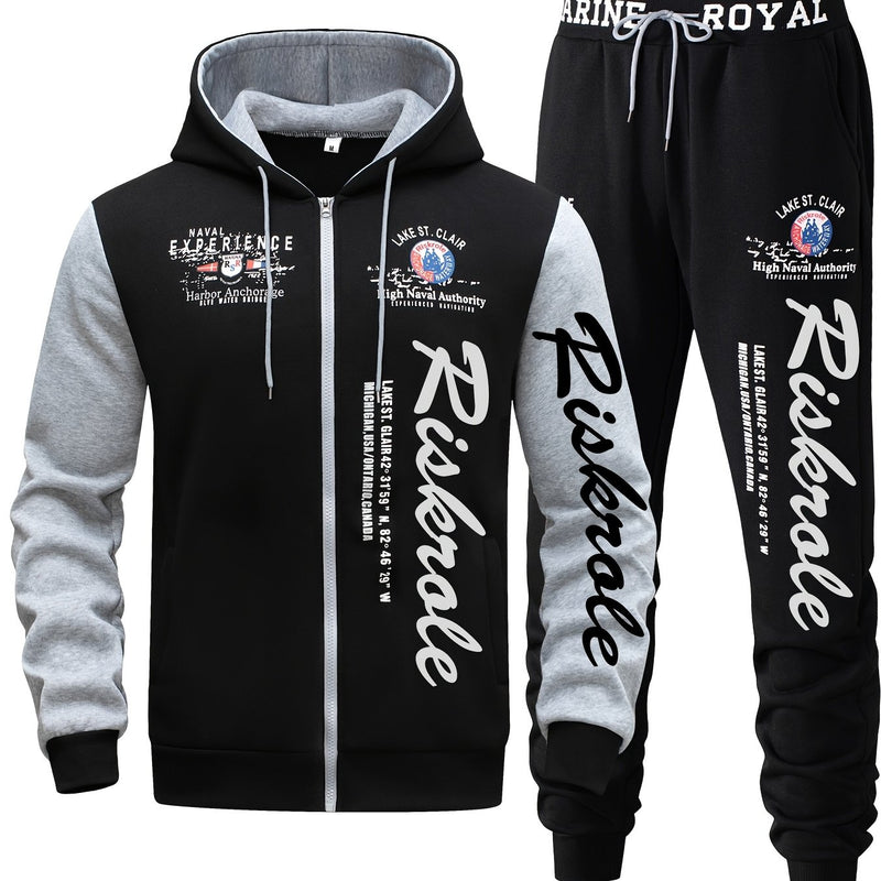 Men's Hooded Letter Print Hoodie Sports Running 2pcs Hoodie Casual Suit.