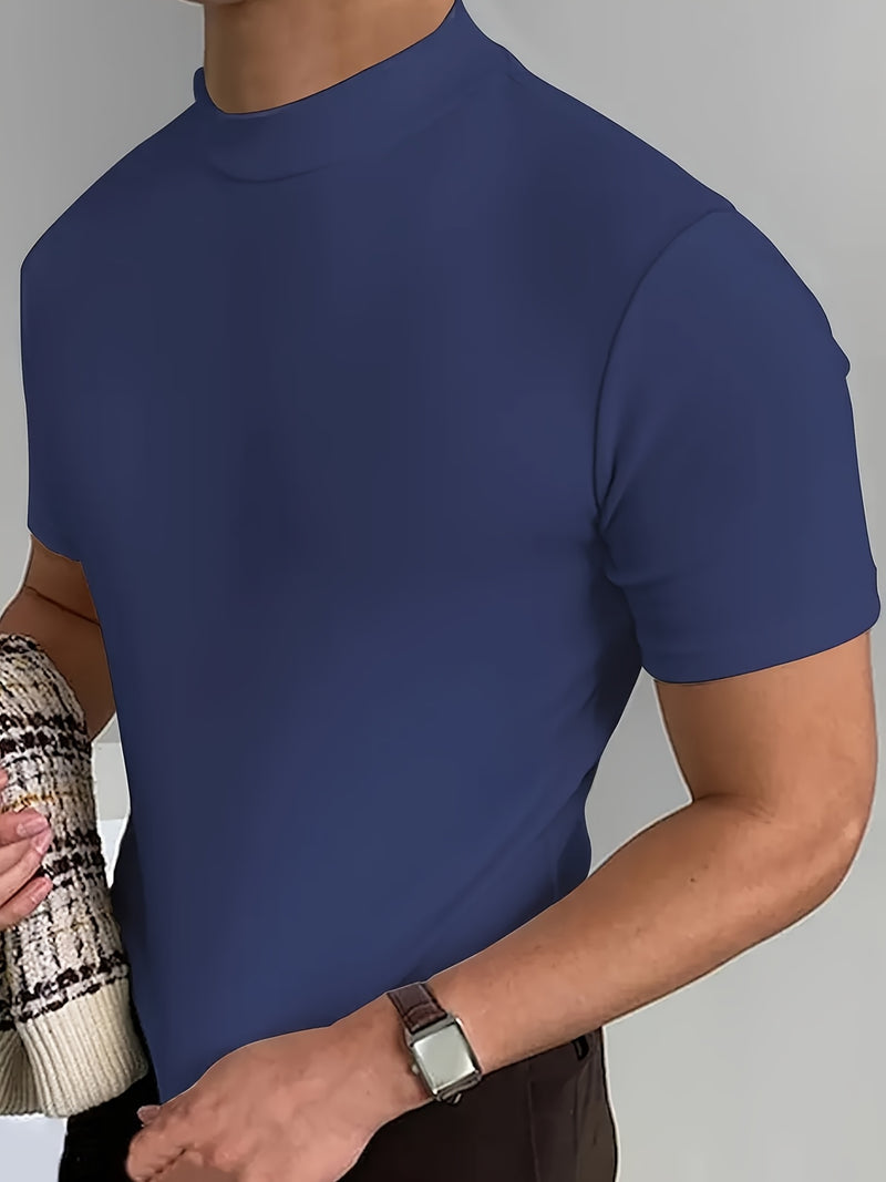 3pcs Men's Solid Color Stretchy Short-Sleeve Round Neck Sports T-Shirts.