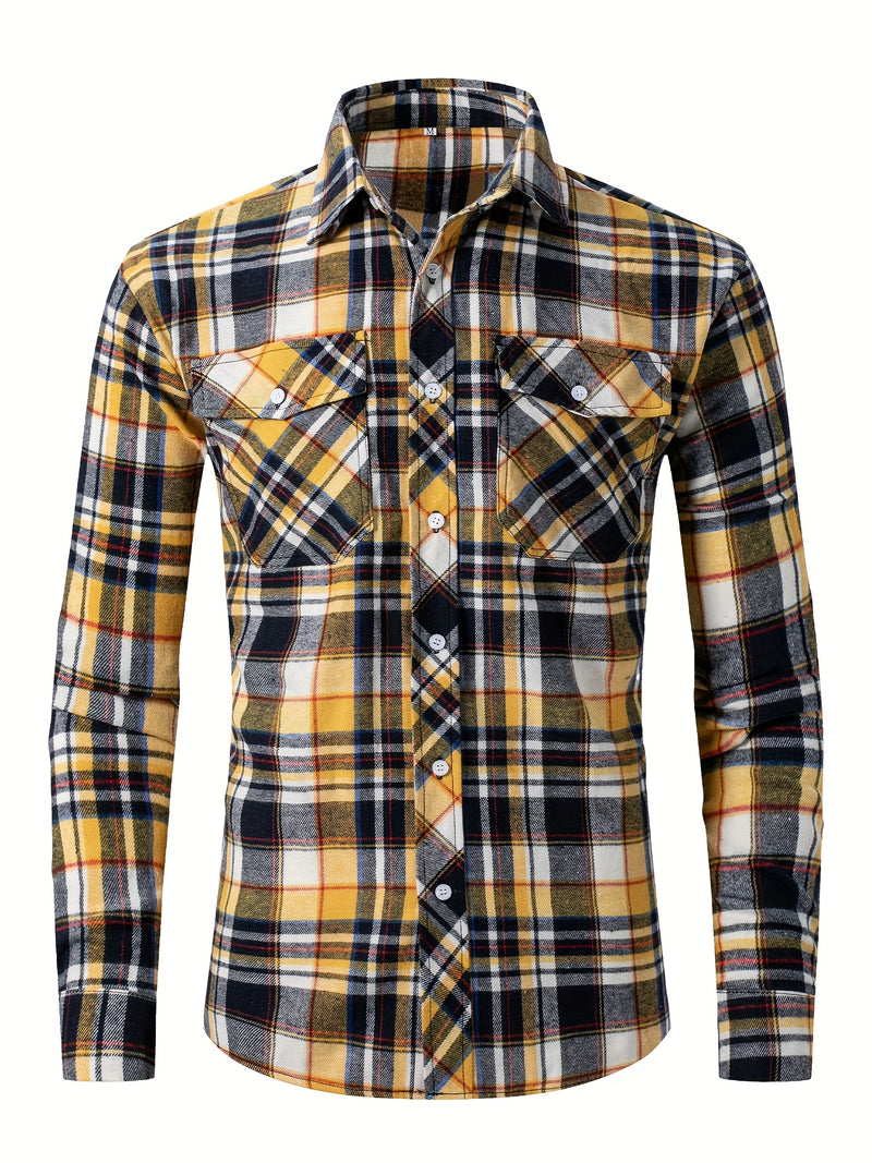3pcs Men's Plaid Shirts with Top Lapel Long Sleeve.