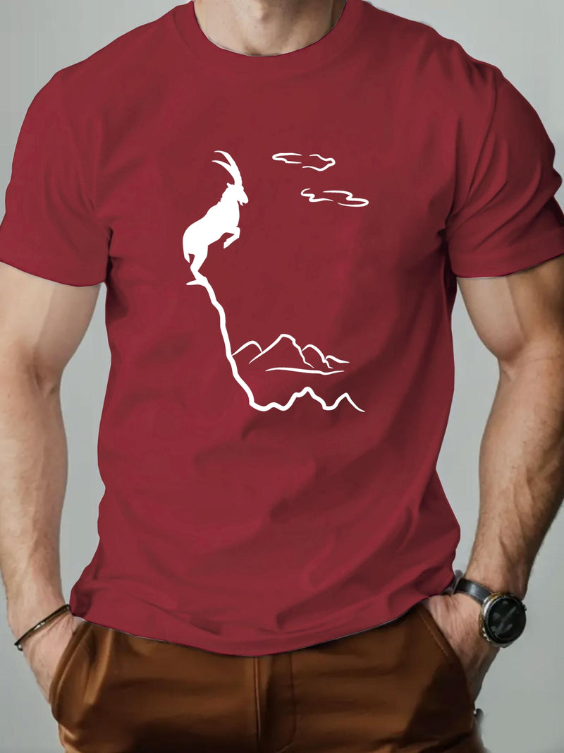 Men's Old Goat English Pattern Summer Casual Round Neck Short T-Shirt.