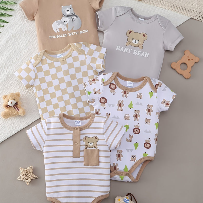 Newborn Unisex Triangle Romper Crawling Outfit, Cute Style 5pcs Set.