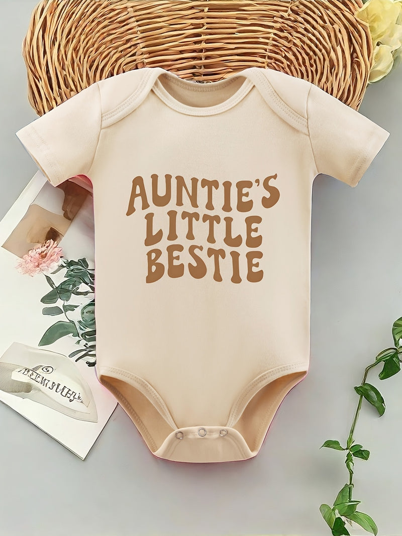 Baby Bodysuit - Soft Beige Short Sleeve Round Neck Romper.