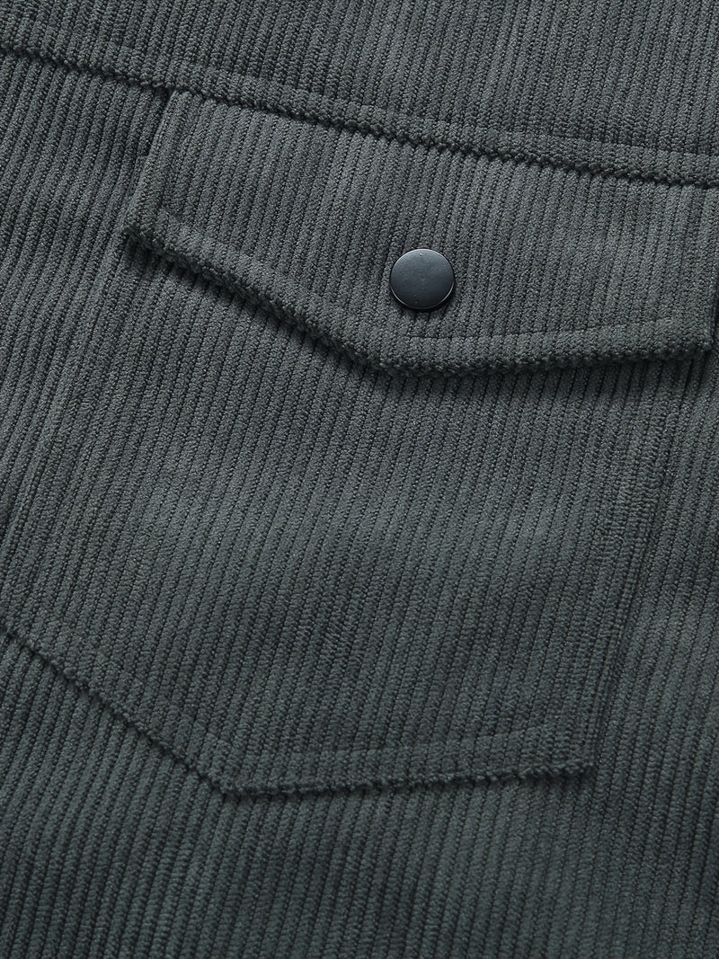Men's Corduroy Cargo Jacket with Multiple Pockets - Polyester Casual Workwear.