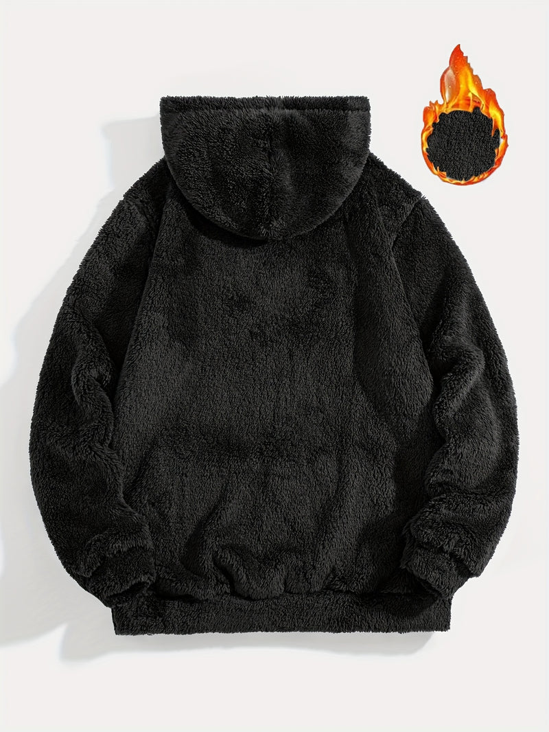 Men’s Solid Color Plush Hooded Sweatshirt.