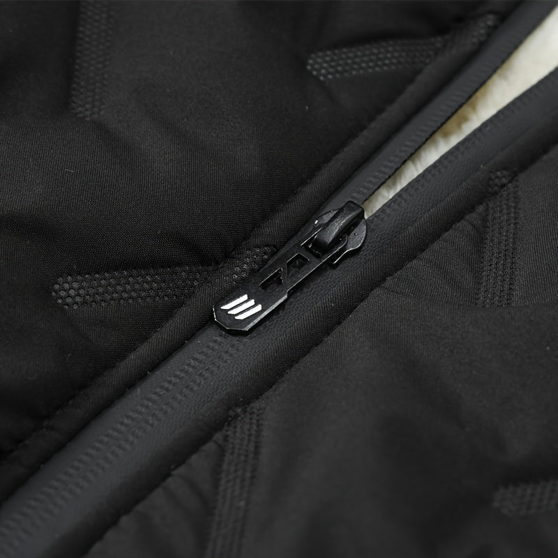 Men's Hooded Jacket, Autumn/Winter Fleece-Lined Warm Padded Coat.