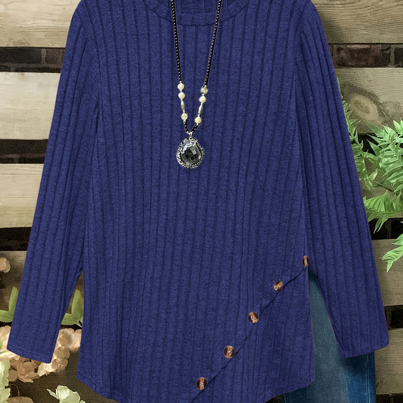 Women's Plus Size Lightweight Ribbed Long Sleeve T-Shirt.
