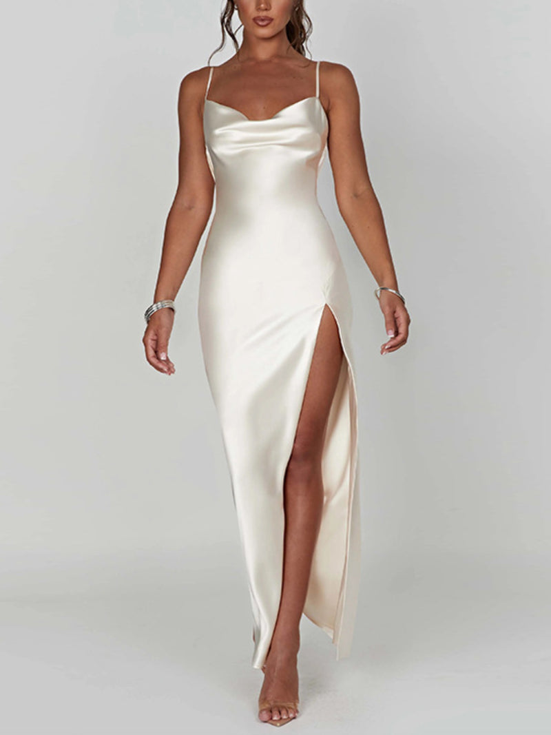 New Fashion Sexy Backless Slit Slim Suspender Dress Women's Wear.