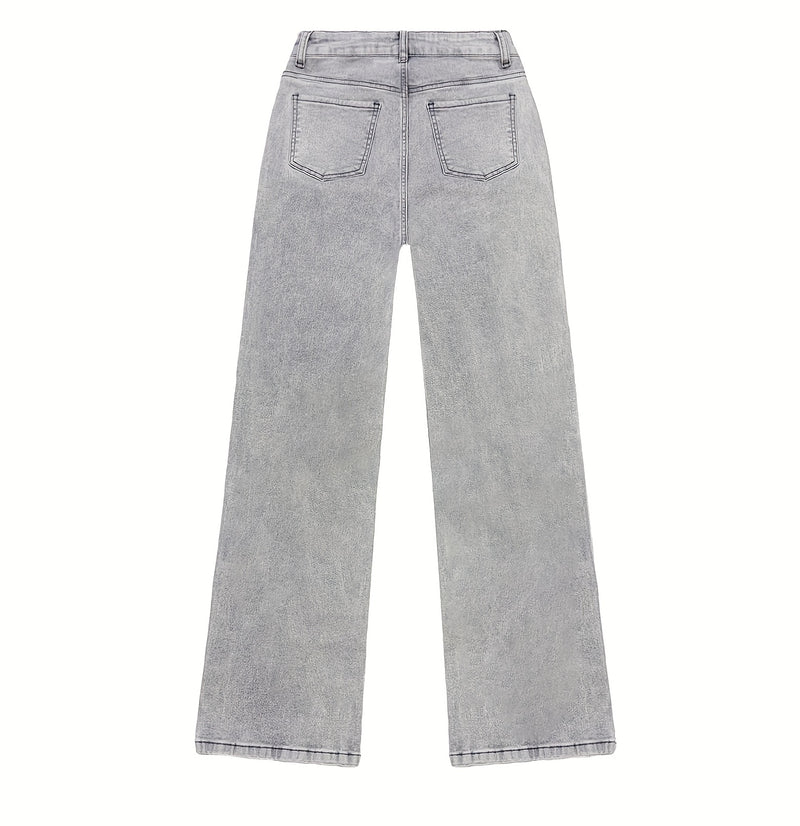Women's New Stretch Straight Jeans, Wide-leg Jeans with Pockets.
