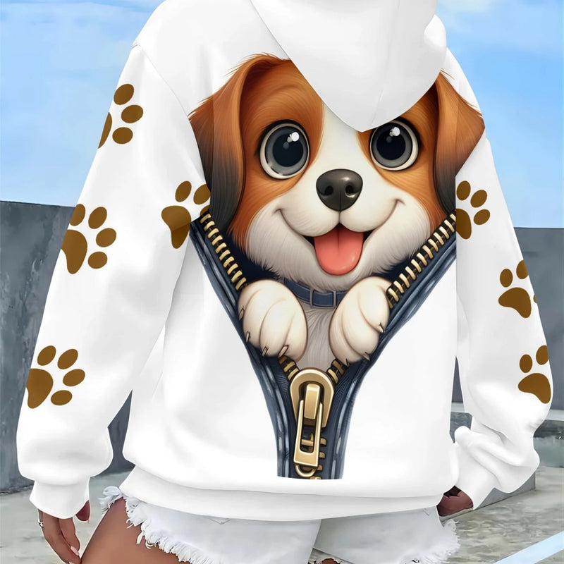 Women's Cartoon Dog Graphic Print Hoodie.