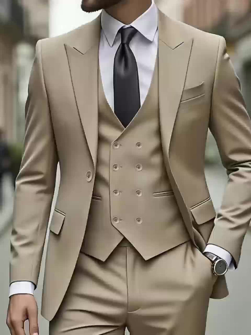 Men's Classic One-Button Suit - 3pcs Suit.