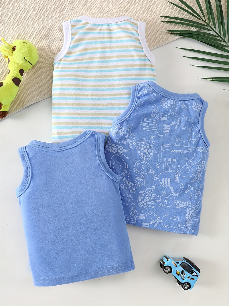 3pcs Spring/Summer Newborn Boy Sleeveless T-Shirt Set. Soft.
