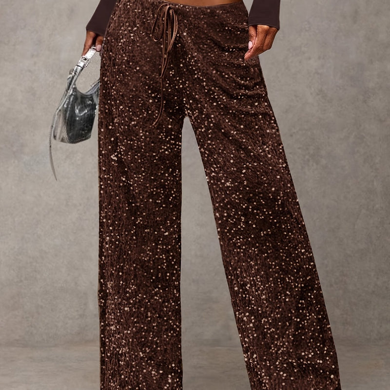 Women's Front-tie Bow Sequin Trousers, Elegant Targeted Style.