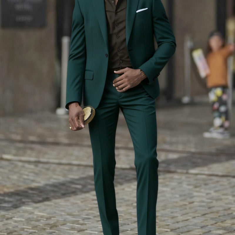 2pcs Men's Slim-Fit Burgundy Wedding & Business Suit Set.