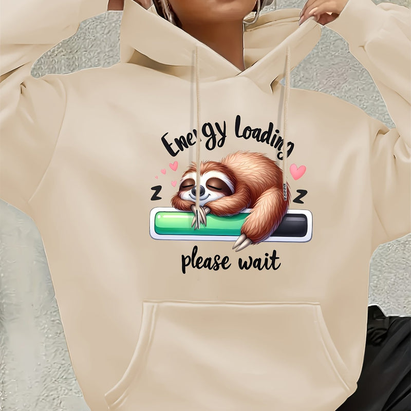 Women's Cute Sloth & Letter Print Hoodie.