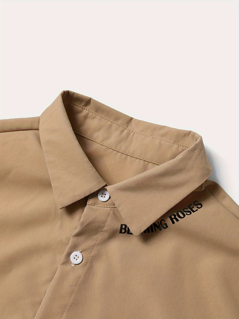 2pcs Printed Men's Summer Short Sleeve Button Shirt and Long Pants Set.