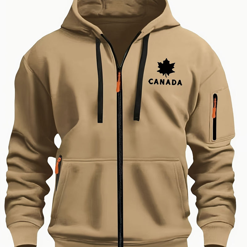 Men's Hoodie. Solid Color Long Sleeve Open Front Hooded Sweatshirt Jacket.