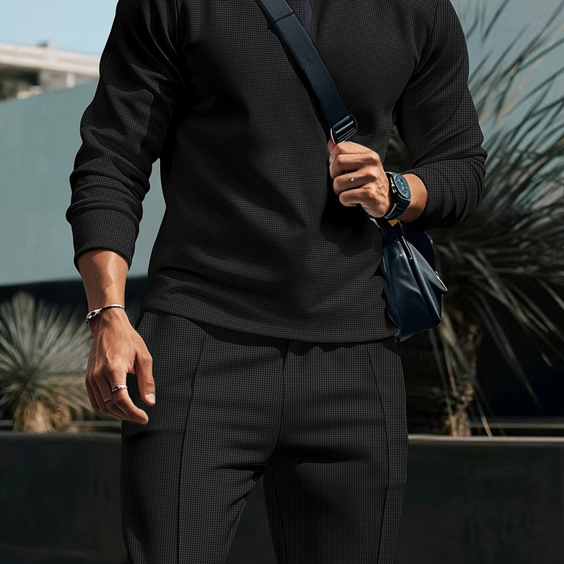 Trendy collar! Men's sports suit zipper design, preferred for daily outings.