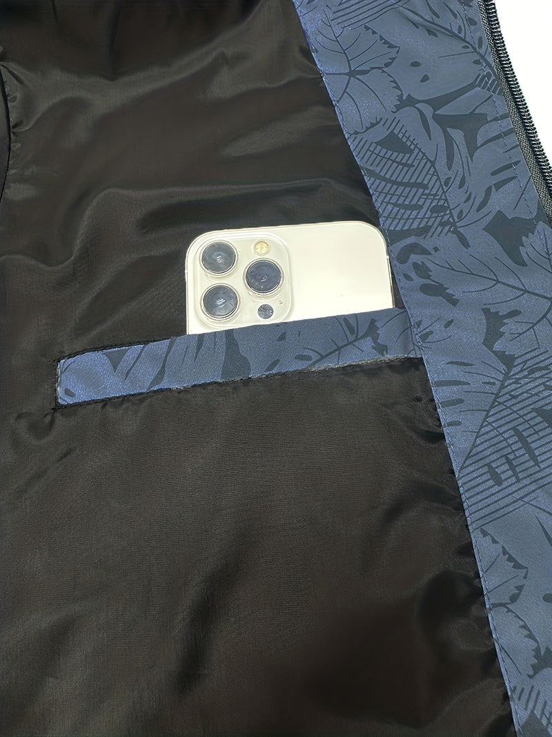 Men'S Fashion Print Casual Sports Jacket with Baseball Collar, Long Sleeve.