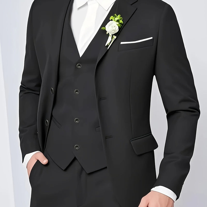 Men's 3pcs Suit Set: Jacket + Vest + Trousers.