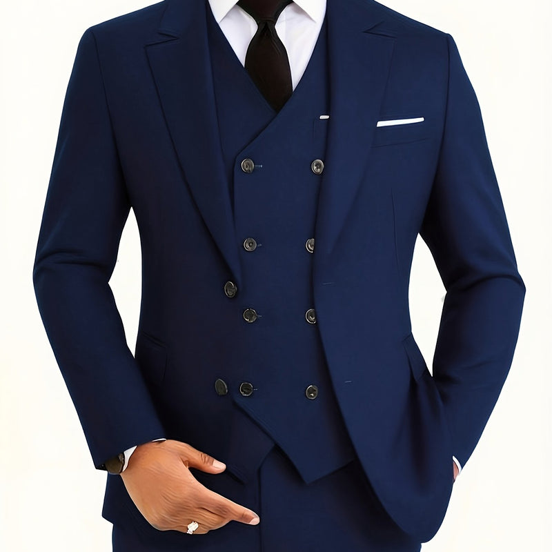A Men'S Three-Piece Suit, Including a Blazer, Vest, And Trousers, High-Quality.