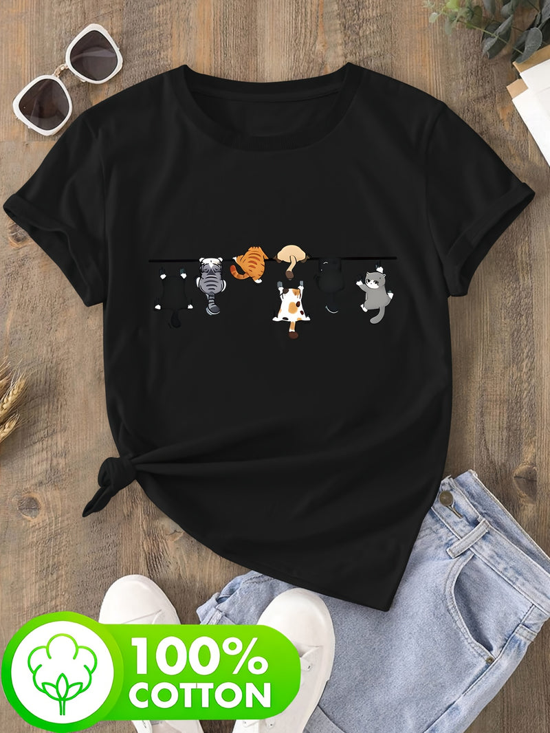 Women's T-Shirt with Cat Print for Spring/Summer.