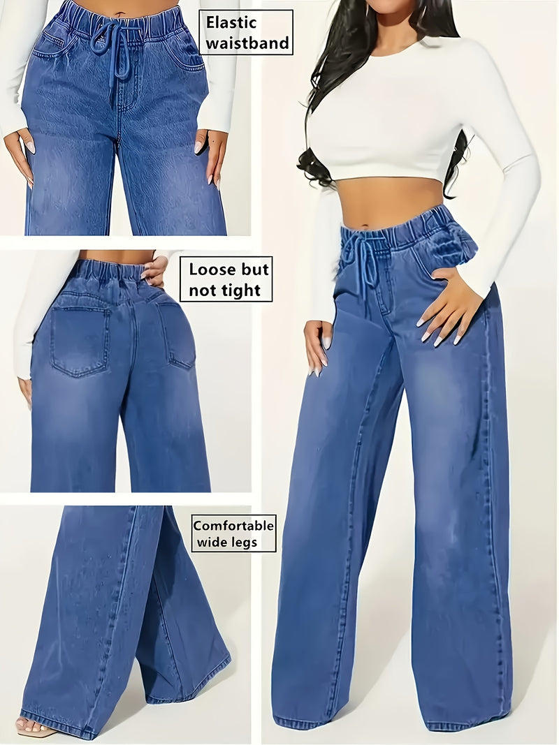A Pair of Women's Stylish Loose-Fit Straight-Leg Jeans.