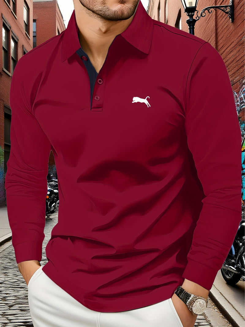 Men's Outdoor Golf and Equestrian Lapel Polo Shirt, Long Sleeve.