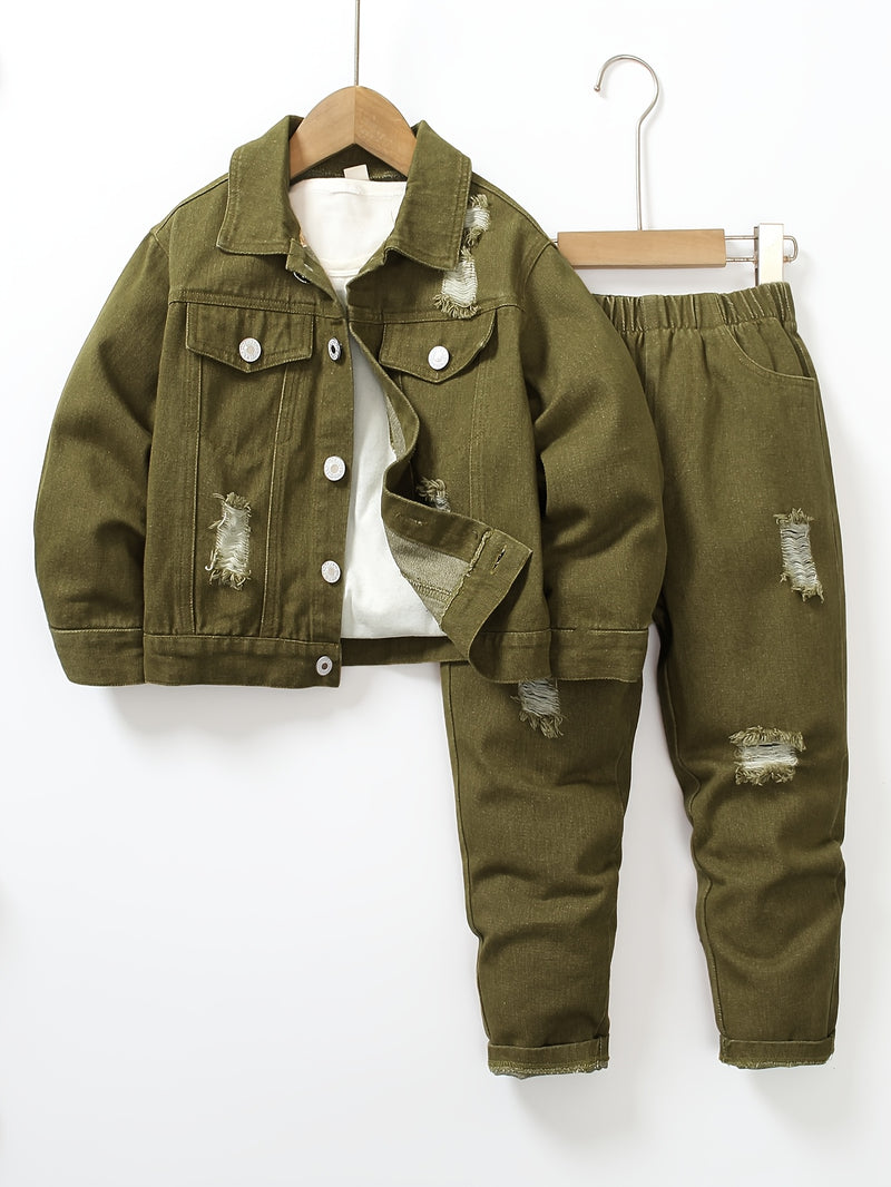 Boys Spring/Autumn Denim Long Sleeve with Elastic Waist and Ripped Jeans.