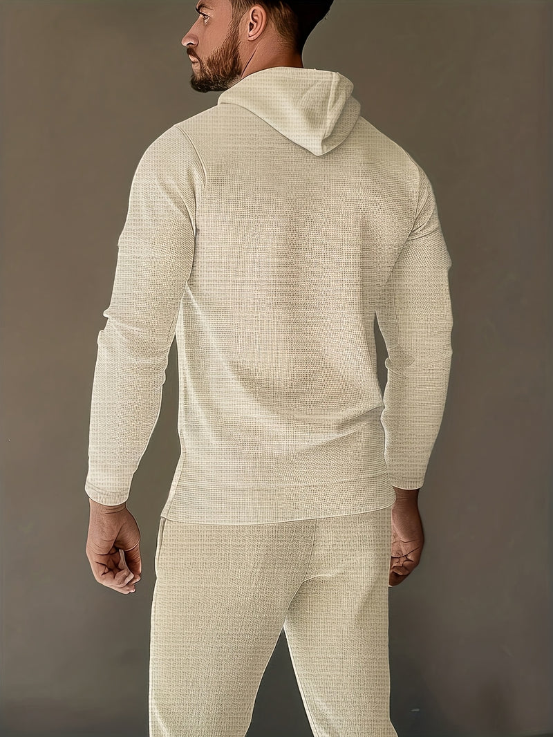 A Two-Piece Casual Outfit for Men Hooded Long-Sleeve T-Shirt.