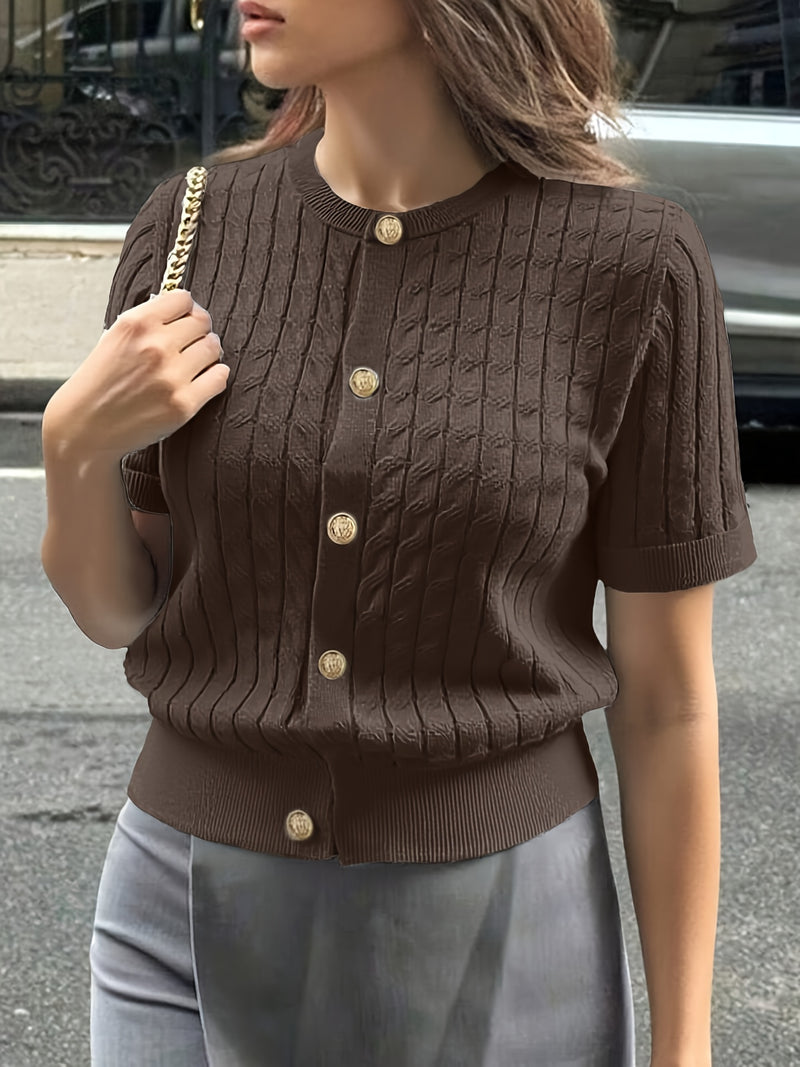 Women's Button-Front Solid Color Cable Blouse.