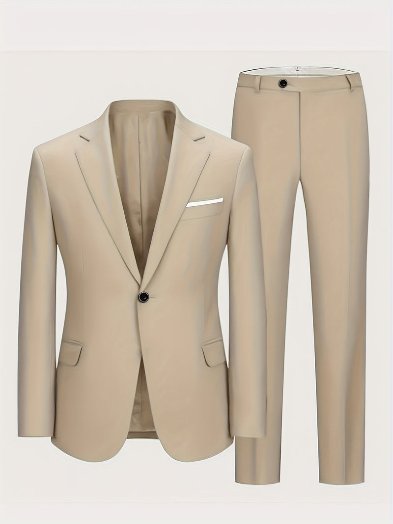 Men's 2pcs Suit Set, Blazer + Trousers, Business Casual.