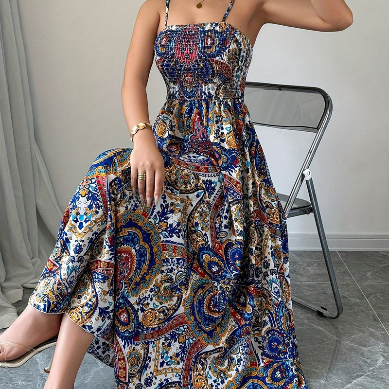 Paisley Print Spaghetti Suspender Dress for Women.
