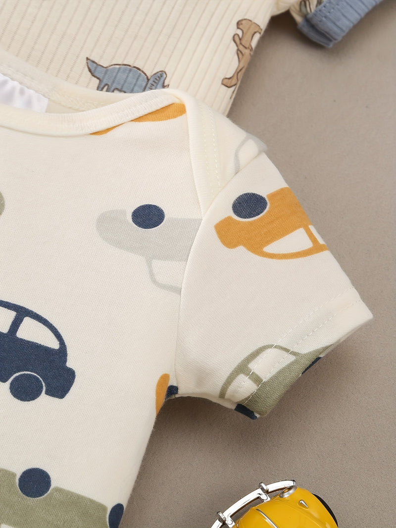 8pcs Newborn Baby Comfortable Bodysuit, Cartoon  and Animal Patterns.