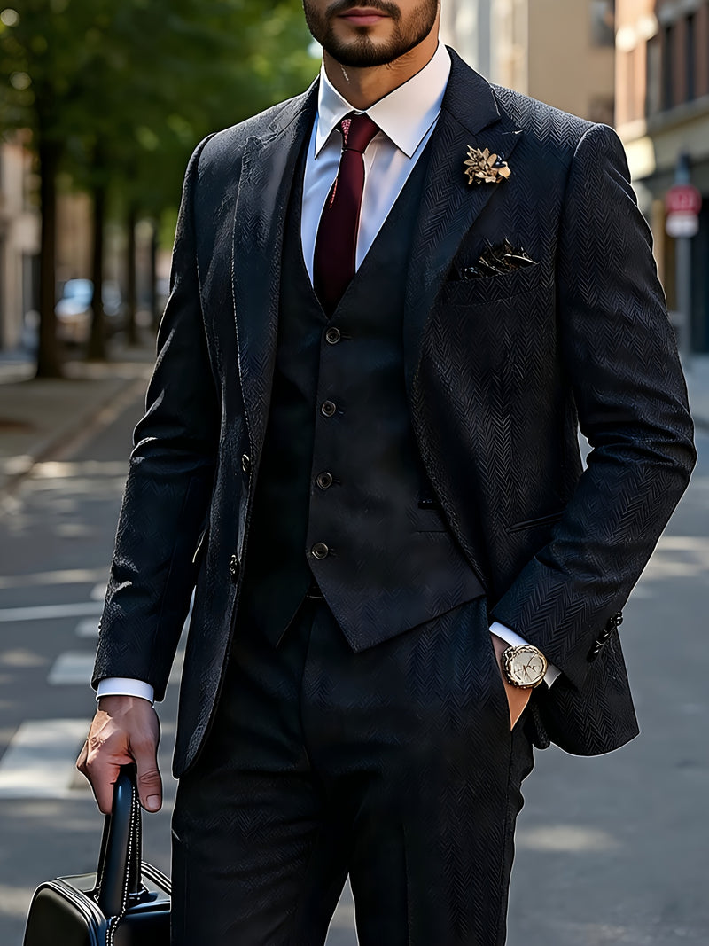 Men's 3pcs Premium Suit: Jacket, Vest, and Trousers Elegant Formal Wear.