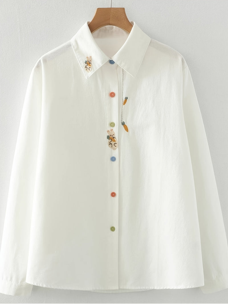 Women's Korean-Style Rabbit & Radish (Gatnori) Embroidery Blouse.
