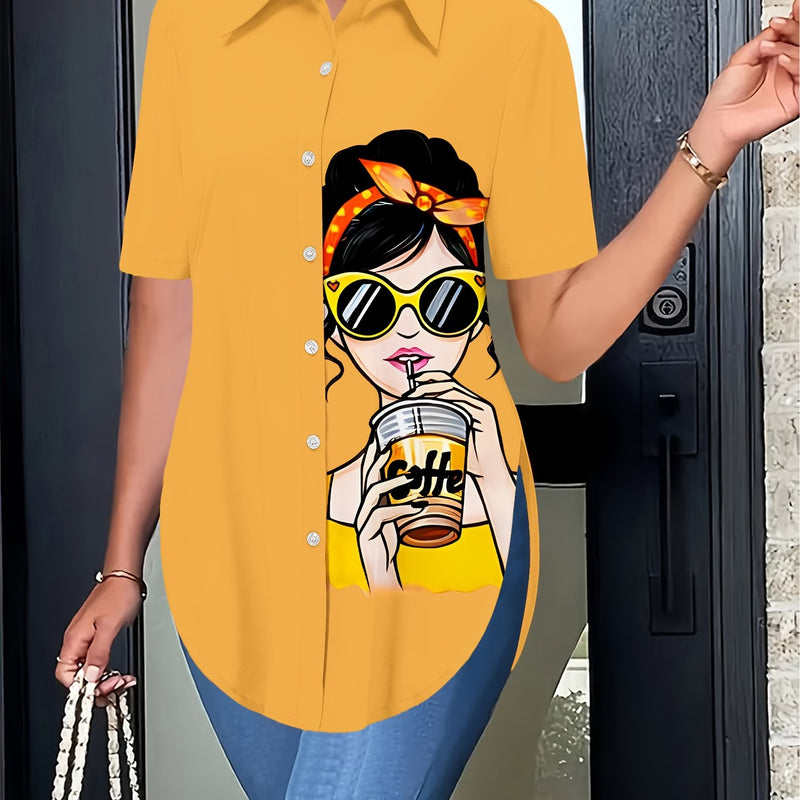 Women’s Beautiful Blouse with Lady and Beauty Pattern Print.