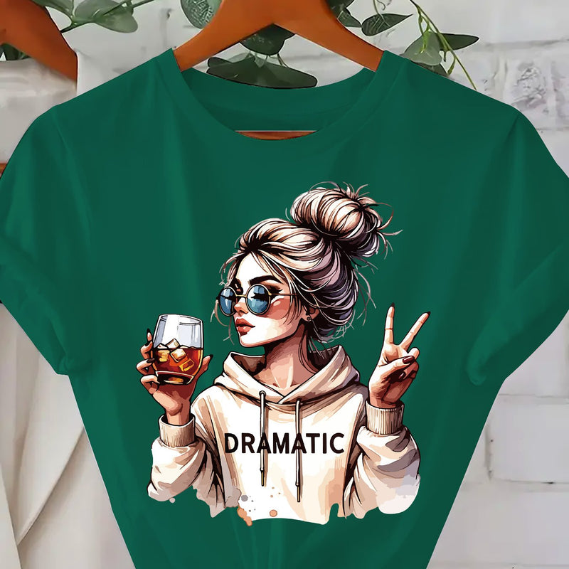 Women's Fashion Print Round-Neck Short-Sleeve T-Shirt.