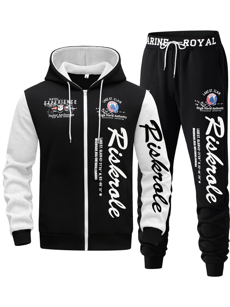Men's Hooded Letter Print Tracksuit, 2pcs Casual Sports Set.