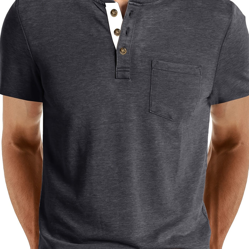 Men's Henley Round Neck Short Sleeve T-Shirt.